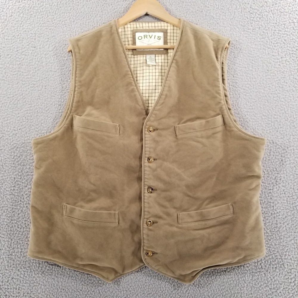 Orvis Moleskin Vest Men XL Sporting Traditions Waistcoat Frontier Western Buckle